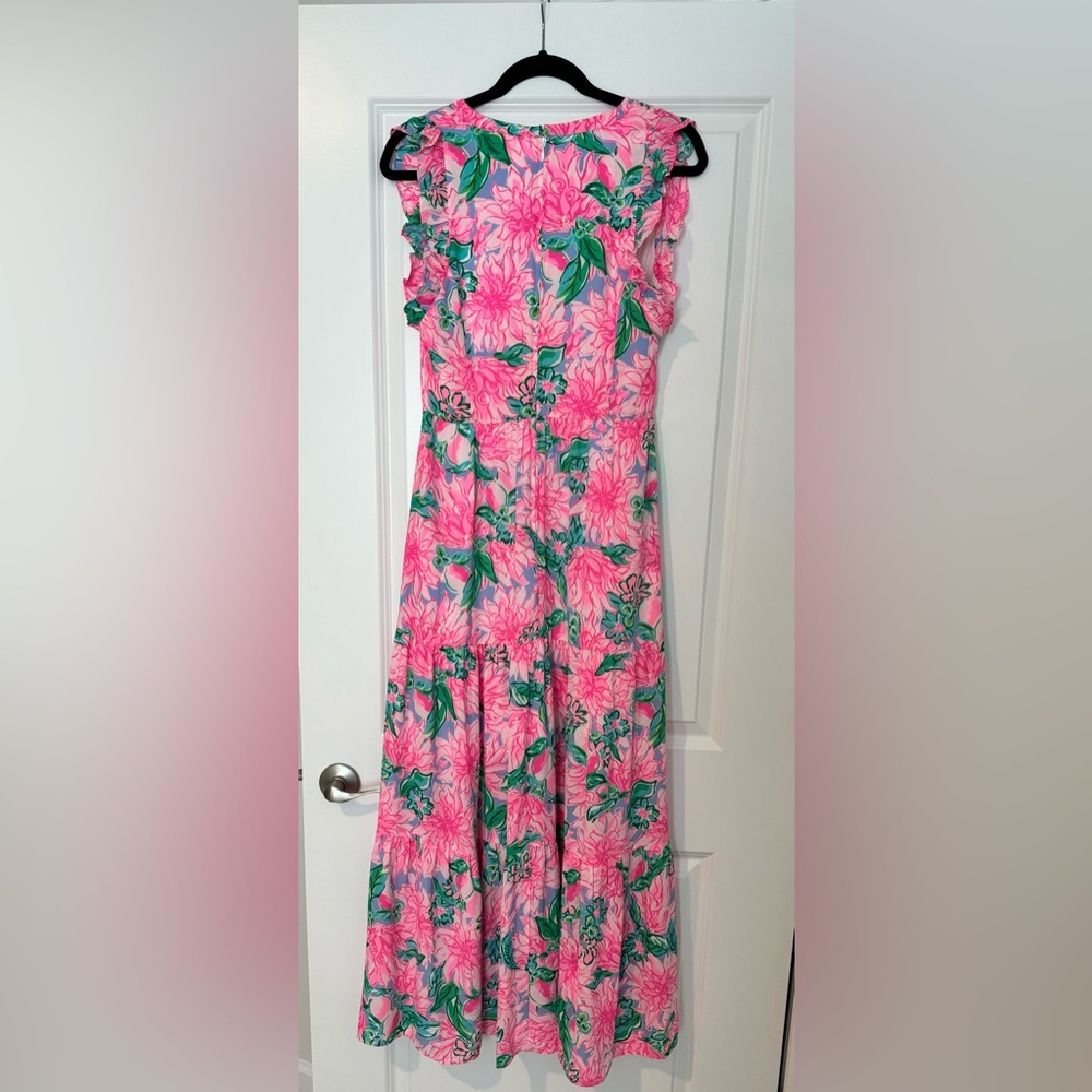 Lilly Pulitzer Pink Floral Maxi Dress with Green Leaves - Picture 2 of 7